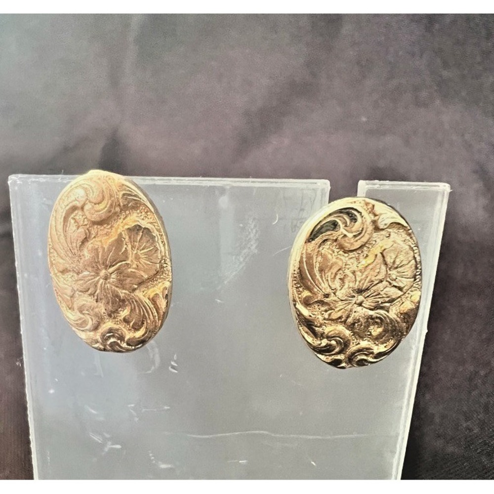 Vintage Gold Tone Oval Clip-On Earrings Modernist 1960s Textured Metal Ovals MCM